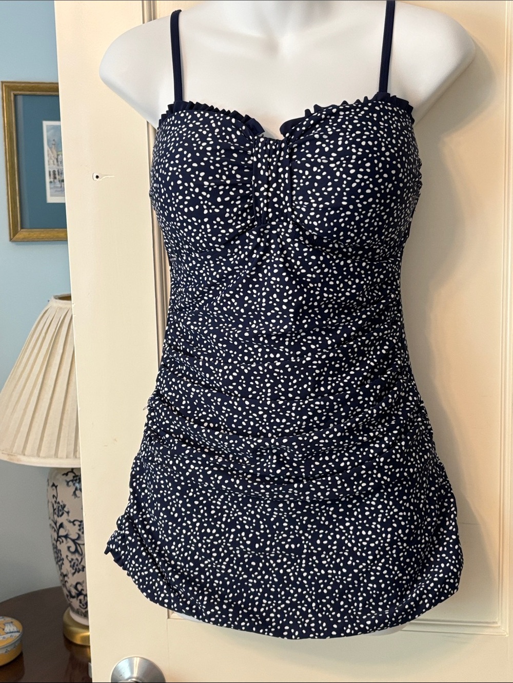 Shore Shape size 12 navy & white polka dot one piece never worn